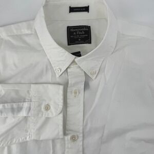 Abercrombie Fitch Mens M White Super Slim Fit Button‎ Down Dress Shirt Cotton